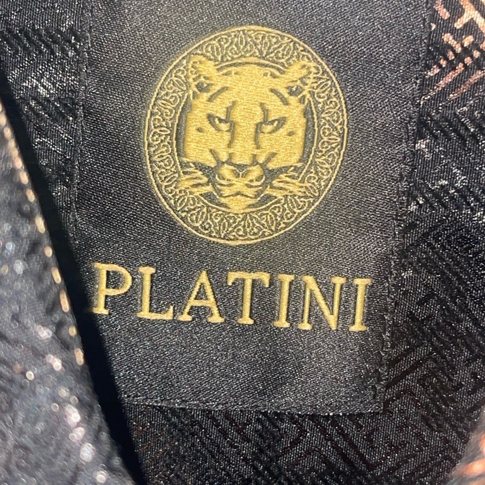 Platini black/bronze foiled Metallic button down shirt. Size medium GUC - Picture 8 of 10